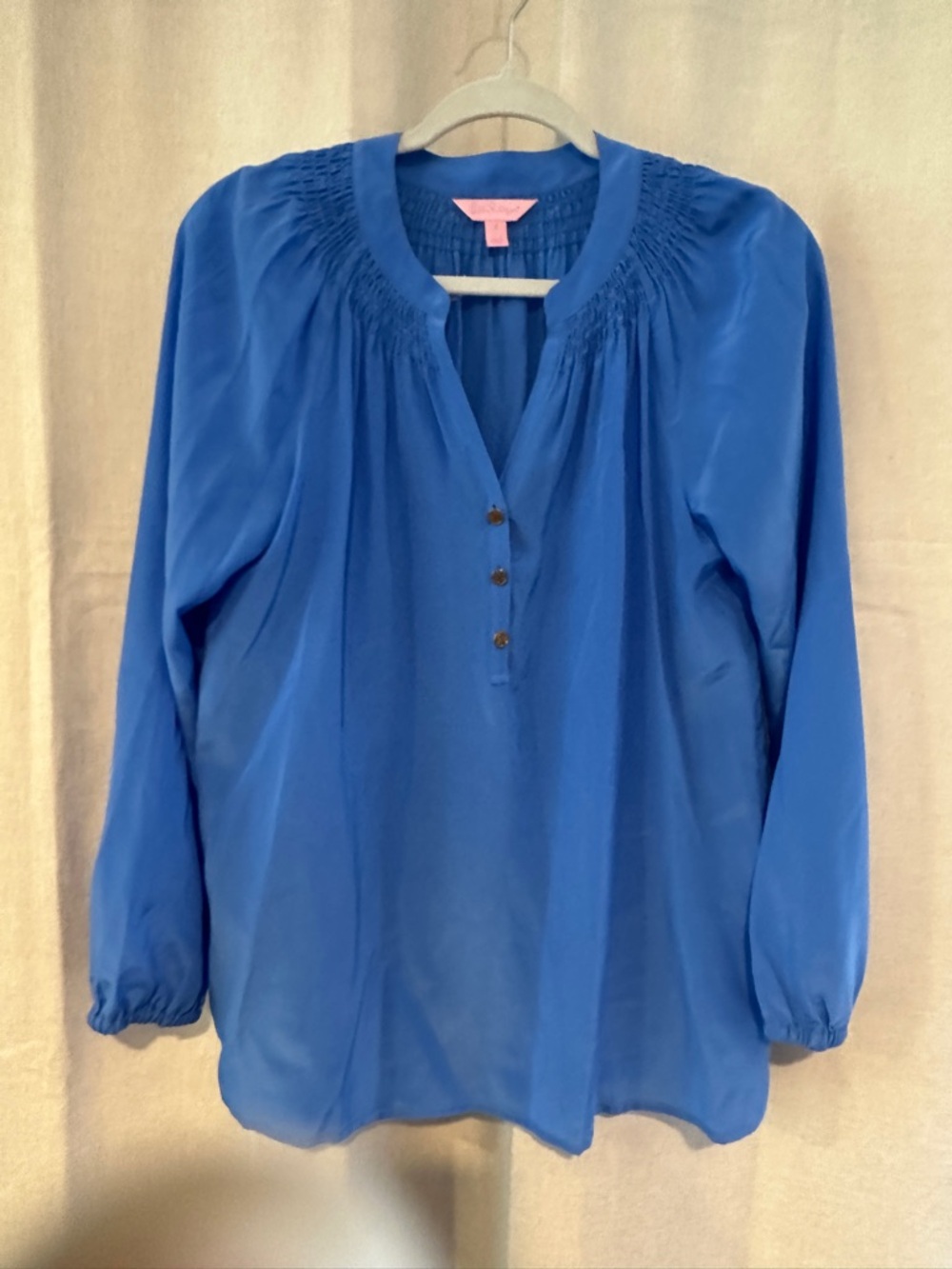 Lilly Pulitzer Cobalt Blue Smocked Yoke Button Blouse